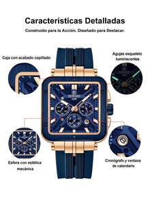 Reloj de cuarzo para hombre REWARD, estilo de moda empresarial, pantalla de fecha, manecillas luminosas, multifunción, alta calidad, regalo, diseño clásico, correa de silicona - Azul Marino - Ver 5