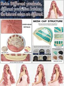 30 Inch Pink Wavy Synthetic Anime Wig For Women With Bangs, Fashionable Long Voluminous Soft Heat-Resistant Fiber Wig, Suitable For Holiday Party Costume Use, Multi-Functional Comfortable Natural Look Beginner Friendly - Pink - View 10