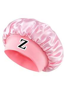 1件裝粉色A-Z字母女款緞面睡帽，寬鬆彈性髮帶設計，柔軟絲滑護髮帽，適合捲髮，夜間睡眠護髮帽 - 粉紅色字母 - 查看 16