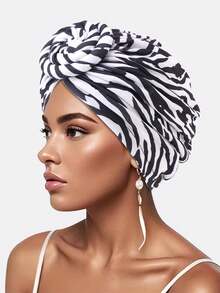1pc Women's Braided Elastic Style Headwrap Hat, Costume Soft Headscarf Cap, Suitable For Daily Wear - TJM-342-black and White Zebra Pattern - View 1