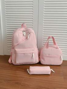 1 Set Back To School Backpack Set - Solid Color Large Capacity Backpack + Lunch Bag + Pencil Case Multi-Piece Set, With Laptop Compartment, Durable Nylon Backpack, With Adjustable Shoulder Straps And Spacious Multi-Pockets - Lightweight Portable Zipper Bag, Suitable For Students/Teenagers/Graduates, Perfect For Outdoor/Travel/Middle School/High School/College, College Essential School Bag - Multicolor - View 12