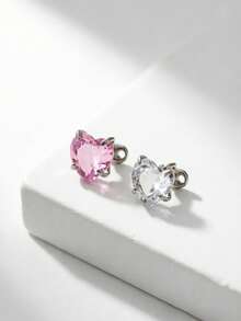 1 buah Anting Tusuk Implan Kulit F136 Titanium G23 Bentuk Hati dengan Zirkonia Tertanam, Cocok untuk Pemakaian Sehari-hari, Putih dan Merah Muda - Berbentuk hati - View 3