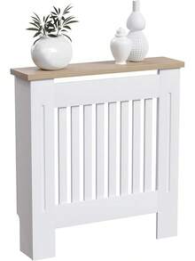 White Modern Shaker Radiator Cover Medium H83.3xW111xD19cm Vertical Slat Design Painted MDF Wood Top Shelf Optimal Heat Circulation - White - View 4