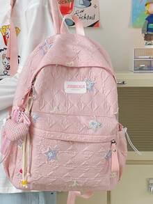 LECEY Mochila de gran capacidad con estampado de letras - Rosa - Ver 6