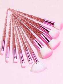 12pcs:10Pcs Pink Glitter Spiral Unicorn Makeup Brush Set With 2Pcs Triangle Powder Puff, Soft Gradient Bristles Foundation Blush Eyeshadow Concealer Brushes, Complete Cosmetic Tools Kit For Beginners & Makeup Lovers - Hot Pink - View 4