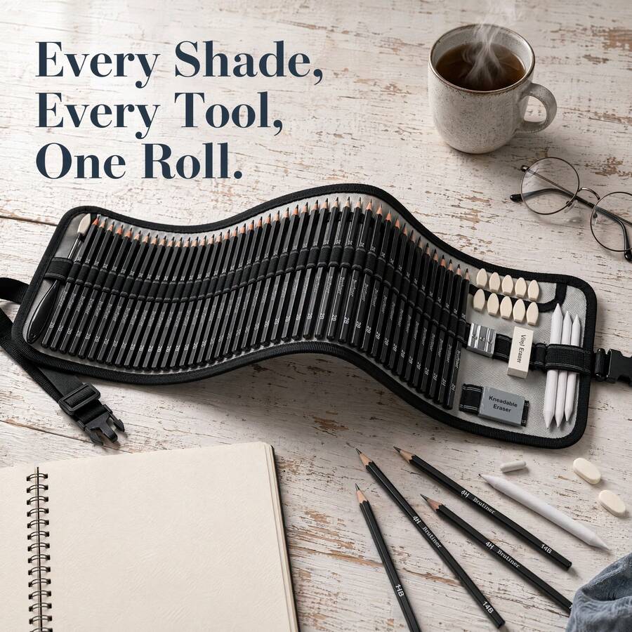 69-Piece Painting Set, Includes Graphite Pencils, Mixing Tools, Erasers And Accessories, Canvas Roll Storage, Suitable For Adult Artists Professional Art Use - 69 Sketch Set - View 1