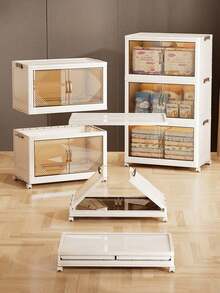 1 pieza Armario plegable para almacenamiento de ropa con puertas transparentes, armario portátil de varias capas con ruedas, estantería de almacenamiento apilable, adecuado para ropa, juguetes y zapatos, fácil de montar, estantería de almacenamiento de ropa - Especificaciones múltiples - View 9