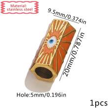 1pc Enamel Evil Eye AMOUR Heart Large Hole Tube Bead, Gold Tone Stainless Steel Hexagon Spacer Bead For DIY Bracelet Necklace Jewelry Making - Oil Droplets - View 17