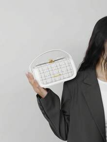Tas Selempang Kotak Persegi untuk Wanita, Dapat Digenggam, Gaya Elegan Minimalis untuk Wanita, Kapasitas Besar, Putih - Putih - View 6