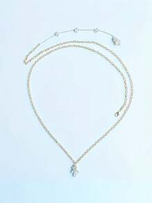 Collar de cadena para la espalda de novia de lujo con cristal de hoja, cadena corporal larga drapeada para mujer con strass completo, joyería de boda de verano - Dorado - Ver 2