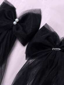 1 Pair Black Tulle Bow Shoulder Cape, Short Arm Cover Evening Dress Accessory, Detachable Shoulder Veil, Halloween Costume Accessory - Black Bow - View 6