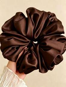 1pc Oversized Fluffy Long Hair Scrunchie, Solid Color, Casual, Polyester, High Elasticity, Soft Silky, Lightweight Luxury, Fashion, 4 Seasons - Brown - View 10