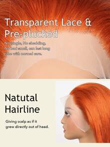 13x4 Transparent Lace Front Wig - Brazilian Real Human Hair 180% Density #350 Ginger Yellow Blonde Bob Cut, Pre-Plucked Hairline With Hair, Looking Straight Hair For Women - S350 - View 4