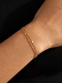 1pc S925 Sterling Silver Minimalist Cool Aesthetic Ins Double Layer Twisted Plain Chain Bracelet For Women, Light Luxury Personalized Exquisite Elegant Artistic Korean Style Niche High-End Sweet Jewelry, Daily Casual Fashion Gentle Accessory Gift - Double Layer - View 2