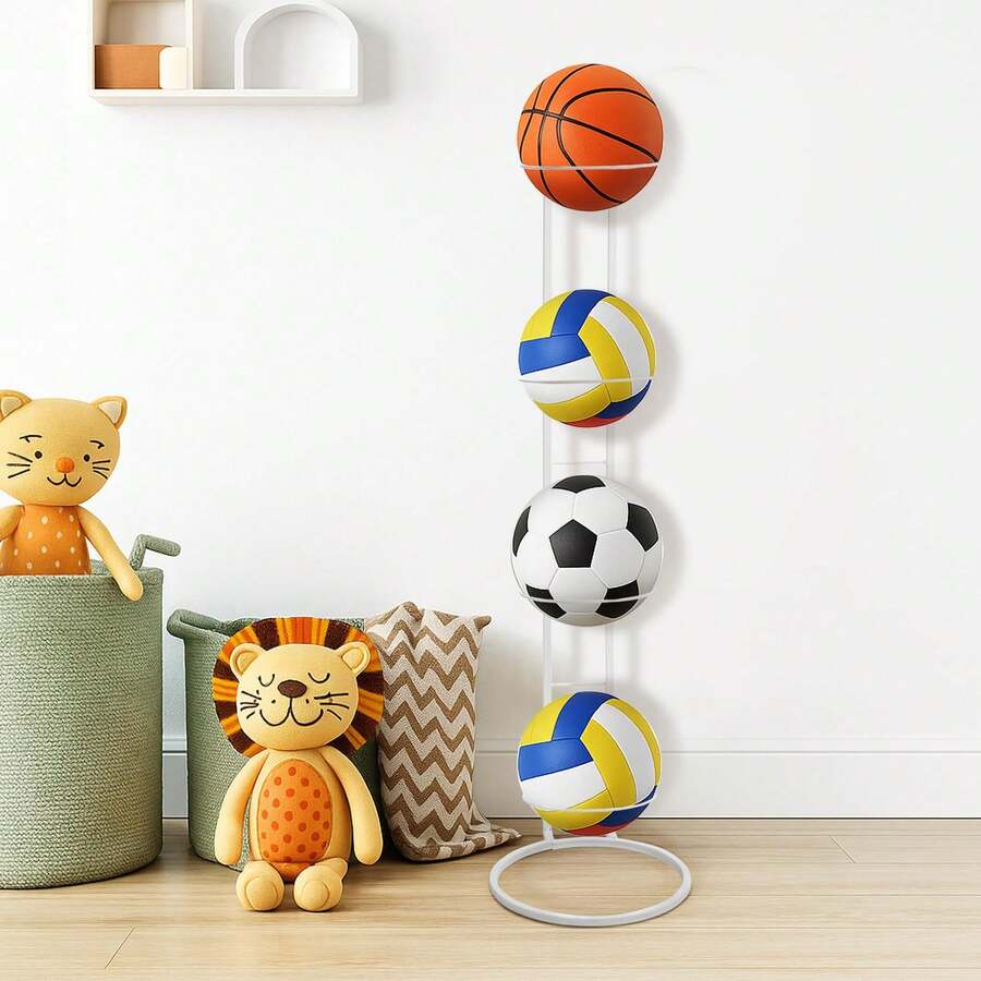 Basketball Ball Storage Rack Holder Organizer Football Volleyball Basket Stand - White, 4-Tier - 查看 1
