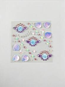 1pc Ocean Shell Style Face Rhinestone Sticker, Flower Shell Pearl Gemstone Sticker, Self-Adhesive Face Decoration Rhinestone, Suitable For Halloween, Music Festival And Various Party Makeup - Multicolor - View 11