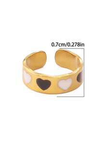 1pc Stainless Steel Heart-Shaped Open Ring, Women's Fashion Minimalist 18K Gold Plated Open Ring Jewelry - Ring - View 7
