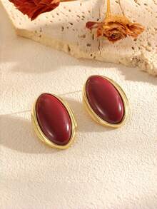 Oval Resin Earrings For Women, Luxury High-End French Style Versatile Niche Design Stud Earrings - Oval Resin Earrings - View 7