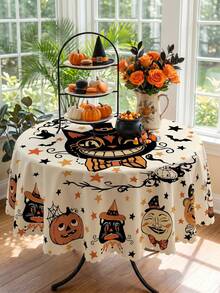 1pc-Halloween Tablecloth, Vintage Pumpkin Black Cat Moon Face Table Cover, Cute Witch Hat Star Bat Print Tablecloth, Fall Holiday Party Decor For Dining Table Kitchen, Indoor Outdoor Home Decor, Washable Reusable Table Cover - Multicolor - View 7