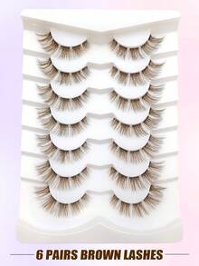 Asiteo 7 Pairs Brown Natural Lashes,Wispy And Fluffy False Eyelashes,Natural Look Faux Mink Lashes,With Clear Band Soft,For Daily Makeup Extension,Party,Reusable - Brown - View 5