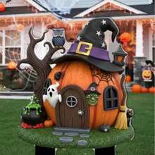 2D Flat, 1pc Spooky Pumpkin House Garden Stake - Indoor Halloween Decoration With Eyes And Witch Hat, Bat And Pebble Path Design - Easy To Install For Planters, Gardens, Yards, Thanksgiving And Year-Round Decor - Suitable As Yard Gift - Cute Spooky Design For Halloween Parties, Garden Decor, Garden Decoration - A - View 6