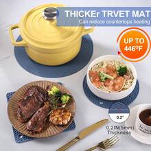 3pcs Honeycomb Texture Silicone Heat Resistant Mat Set, Non-Slip Thickened Kitchen Countertop Protection Insulation Pad, Silicone Mat Block High Temperature Resistant Prevent Countertop Burn And Scratch, Suitable For Hot Pots, Can Opening, Daily Drink Coasters Multi-Scene Accessories - Dusty Blue - View 2