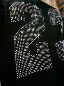 Black Short Sleeve T-Shirt Men's Loose Oversize Fit Back Large 23 Rhinestone Design Street Style Personalized Rhinestone Print Casual Half Sleeve Top - Black - View 5