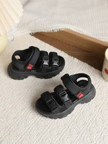 1 Pair Girls' Soft Sole Fashion Versatile Outdoor Non-Slip Flat Sandals, Toddler Beach Sandals - Black - View 2