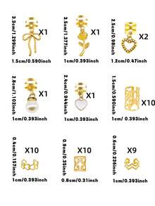 45个心形发圈DIY配饰，空心金属可调节珠子，时尚简约编发，适合女性、约会、情人节 - 金色 - 查看 8