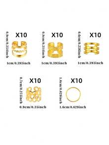 50件可調節合金髮夾金屬髮環 夏季編髮配件 男女通用 - 金色 - 查看 8