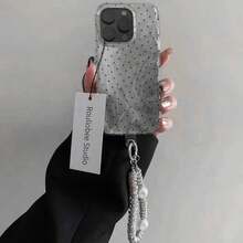1pc Fashion Transparent Glossy Polka Dot Print Phone Case, Feather Gauze Polka Dot Compatible With Apple 15 Plus, 15 Pro Max, 14, 13, 12, 11, Soft Silicone Full Coverage Anti-Drop Premium Minimalist Fresh Style (No Lanyard, No Label) - Silver - View 3