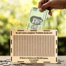 1pc Cash Savings Jar, Wooden Coin Bank, Mexican Peso Coin Bank With Money Goal And Number Labels, Equipped With Digital Counter, Requires Assembly, Ideal Gift For Friends To Help Them Save - A - View 1