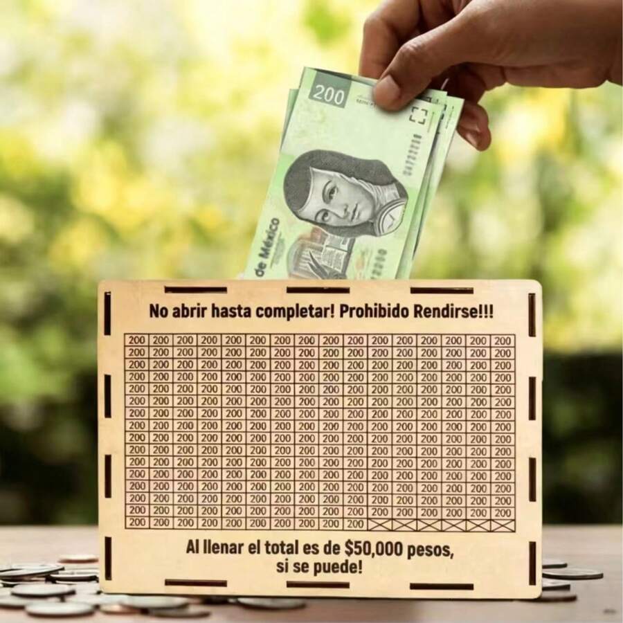 1pc Cash Savings Jar, Wooden Coin Bank, Mexican Peso Coin Bank With Money Goal And Number Labels, Equipped With Digital Counter, Requires Assembly, Ideal Gift For Friends To Help Them Save - A - View 1
