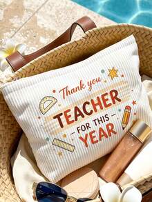"Thank You Teacher" Printed Makeup Bag | Best Teacher Themed Cosmetic Storage Bag | Travel Organizer Bag | Travel Essential | Poolside Companion | Toiletry Bag | Pool Storage Bag | Mother's Day Gift | Teacher's Day Gift | Suitable For Mom, Teacher, Friend And Nurse | Summer Beach Bag | Home Essential | Easy To Clean Design | Portable Makeup Box, Teacher Gift, Thank You Teacher Gift, Classroom Essential - Multicolor - View 4