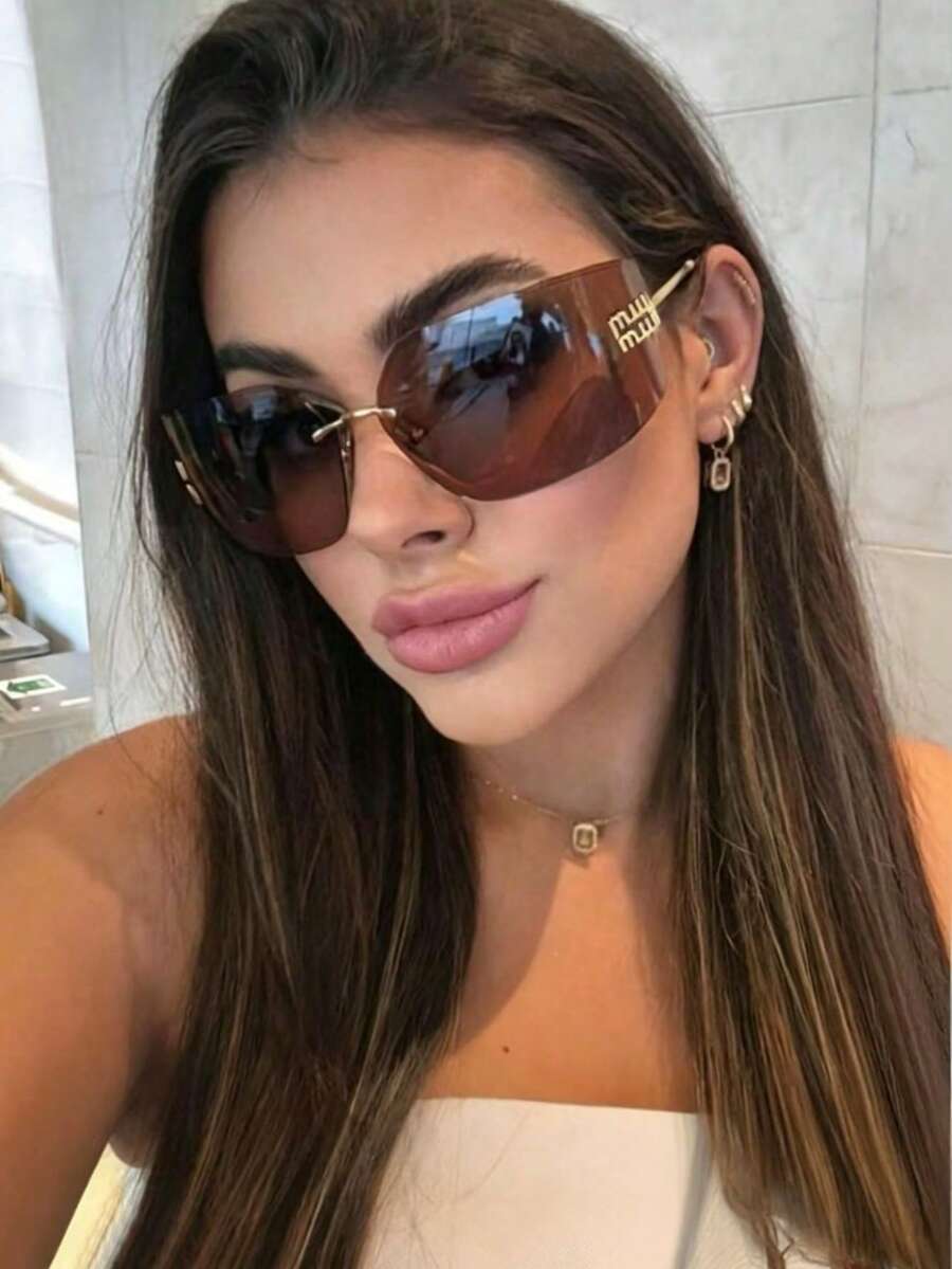 1 Pair Rimless Square Retro Fashion Glasses, Versatile Personalized Oversized Frame Women's Eyewear, Suitable For Travel, Vacation, Beach, Essential Item For Back To School Season - Multicolor - View 1