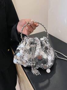 Women's Personalized Sequin Evening Bag, Fashion Colorful Clutch, Versatile Shoulder Crossbody Bag - Silver - View 2