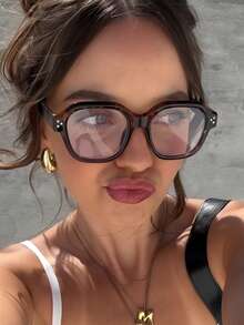 1pc Women's Minimalist Polygon Frame Transparent Lens Glasses, Suitable For Daily Use Transparent Glasses Accessory, Women's Accessory - Leopard Print - View 1