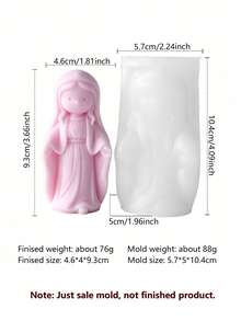 Moule en silicone 3D représentant la Vierge Marie, un adorable dessin animé. Trois styles disponibles : bras ouverts, mains jointes en forme de cœur et tenant l'Enfant Jésus. Lignes douces et arrondies, plis des vêtements nets. Silicone souple pour un démoulage facile. Convient pour la cire de soja, le plâtre, le savon artisanal, la résine cristal, les macarons aux couleurs pastel. Idéal pour la décoration de bureau, les cadeaux rituels, les créations DIY, la décoration intérieure et les stands de marché. - fille en prière - Voir 11