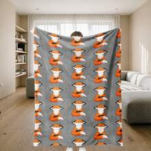 1pc Gray Fox Print Flannel Blanket, - Soft & Lightweight All-Season Bed, Sofa, Camping Blanket - Comfortable Texture Gift, 5 Sizes Available, 280gsm - Multicolor - View 1