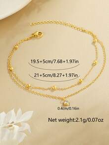 1pc Multi-Layer French Style Delicate Women's Anklet, Stainless Steel Material With Artificial Rhinestone Beaded Chain, Women's Daily Beach Vacation Layered Accessory Jewelry Gift (Random Number Of Beads) - Yellow Gold - View 3