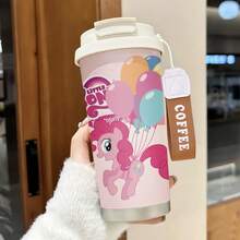 Miniso Taza de café aislada con diseño de My Little Pony Pinkie Pie, con correa para la muñeca, taza de viaje de acero inoxidable de doble bebida para desplazamientos, camping & uso diario - Multicolor - Ver 1