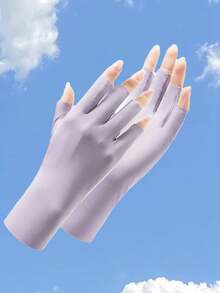 1 Pair Ice Silk Sun Protection Half Finger Touch Screen UV-Resistant Ultra-Thin Anti-Tanning Five-Finger Cycling Driving Office Typing Nail Art Gloves Quick Dry - A - View 13