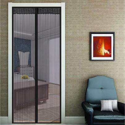 Magic Mesh cortina magnética anti mosquitos para puerta, cierre automático, color negro, diseño de paso fácil, instalación sencilla sin herramientas, ideal para hogar y jardín, mantiene insectos afuera