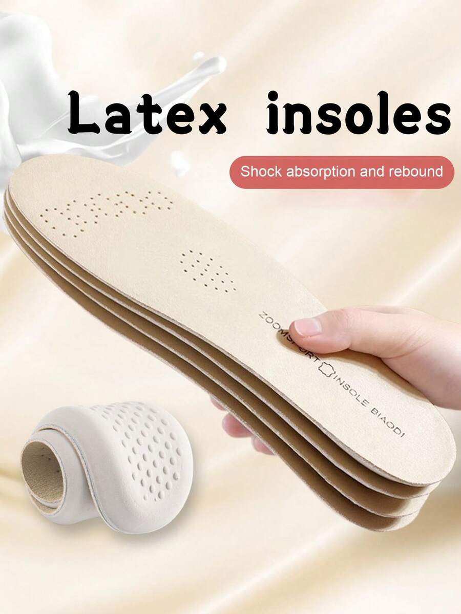 1 Paar Unisex weiche Latex atmungsaktive Einlegesohlen, lässige Sport Super weiches Vollfußbett, bequem für langes Stehen - Beige - Übersicht 1