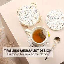 Marble Pattern Absorbent Coaster With Metal Holder, Colorful Terrazzo Absorbent Ceramic Coaster, Cute Coaster, Suitable For Coffee Table, Restaurant, Kitchen, Bar Dining Table Coffee Table Accessories Decoration Gift, Heat Resistant And Durable Coaster - Multicolor - View 5
