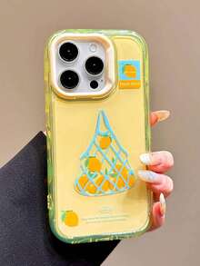 夏季網袋檸檬設計手機殼，適用於 iPhone 16 Pro Max、15 Plus、13 Pro、12、14、11，清新卡通波浪果凍矽膠保護殼，女款（不含掛繩） - 黃色 - 查看 4