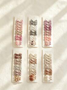 Kids Neutral Vintage Fabric Bow Hair Clips 10Pcs Barrettes Set - Multicolor - View 4