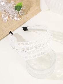 1Pc French Retro Hollow Out Crochet Headband, Sweet Wide Band Hair Accessory, Perfect For Daily Date Vacation - Multicolor - View 10