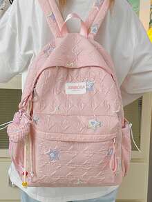 LECEY Mochila de gran capacidad con estampado de letras - Rosa - Ver 5