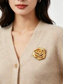 1pc Rose Flower Brooch, Fashion Creative Minimalist Pin, Versatile Clothing Accessory - Gold - View 4